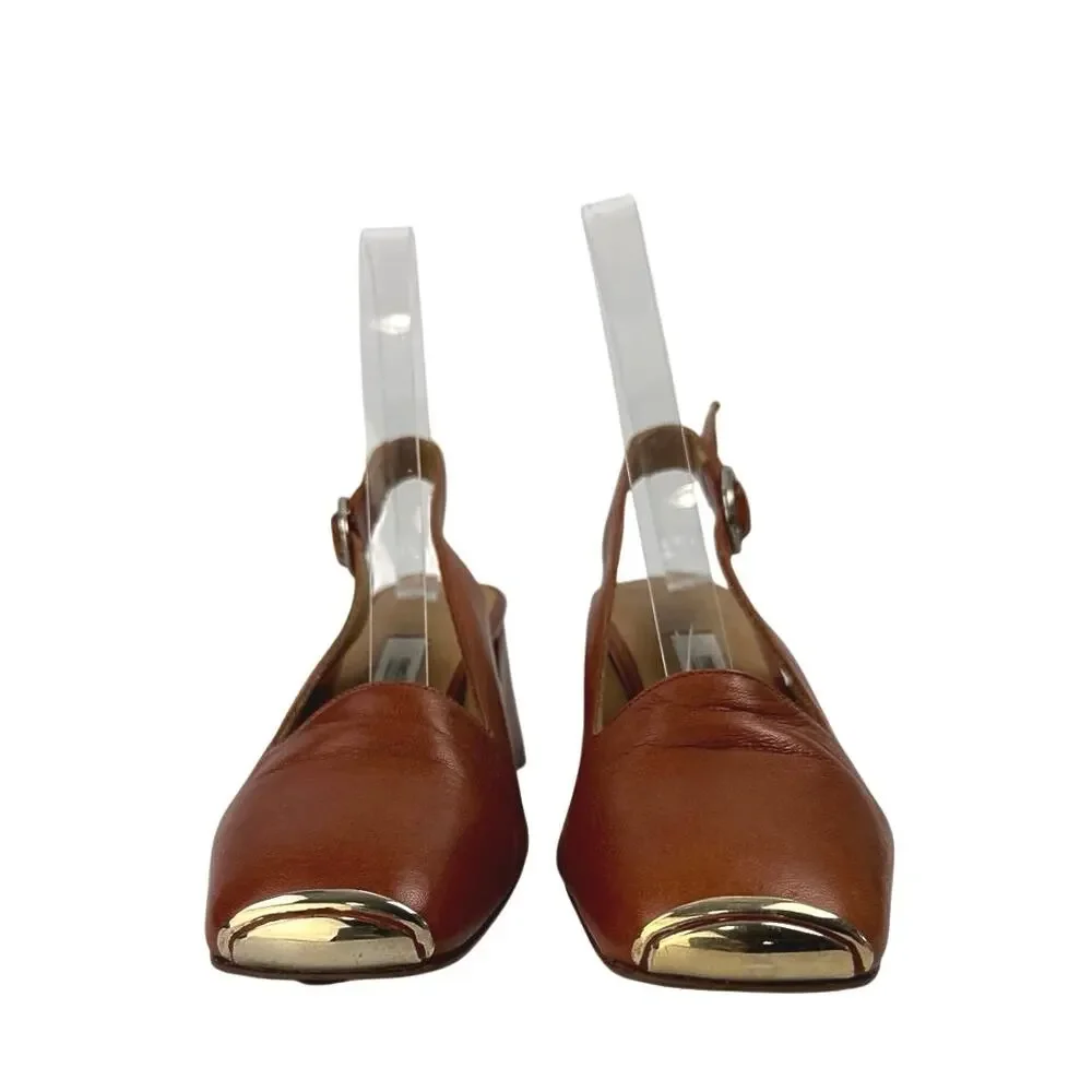 Miista Canar Brown Leather Block Heel Slingback Heela Sandals Pumpa Shoes Size 6